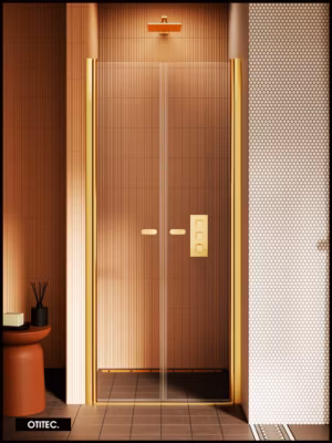 Porte de Douche Italienne Double Battante – 170 x 195 – OR BROSSÉ – NEW SOLEO