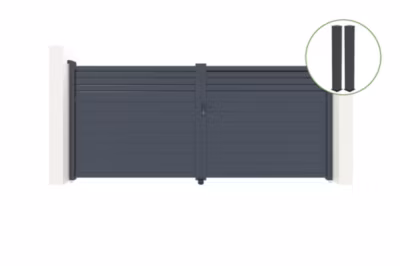 Portail battant 3,5m CARPATIA H.160cm alu gris + 2 poteaux 20x20cm H.190cm