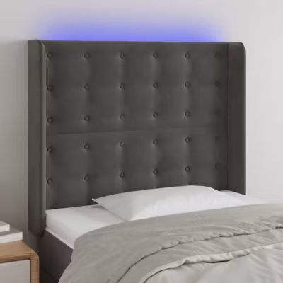 vidaXL Tête de Lit à LED Meuble de Chambre à Coucher Accessoire de Lit Simple Tête de Cadre de Lit Intérieur Gris Foncé 3124525