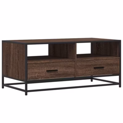 Table basse chêne marron 100x50x45cm bois d&rsquo;ingénierie et métal vidaXL