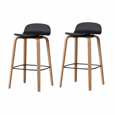 Lot de 2 tabourets de bar noirs style scandinave avec pieds en métal   Hauteur 76cm
