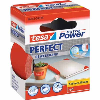 Ruban adhésif – Tesa – Toilé Super résistant – 2,75m x 38mm – Rouge – Multi-usages