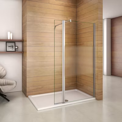 Paroi de douche à l&rsquo;italienne – 90 x 200cm – bande centrale sablé -8mm verre avec volet pivotant 40cm et barre fixation 90cm