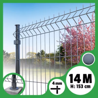 Kit grillage rigide poteaux ronds – longueur 14 mètres – 153 cm, Gris Anthracite, A visser ( platines fournies )