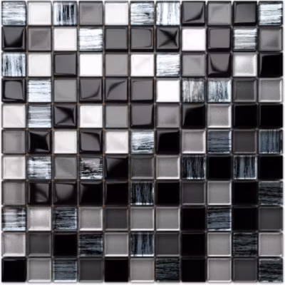 Mosaïque en verre sur filet pour salle de bain ou cuisine 30 cm x 30 cm – Black jeans