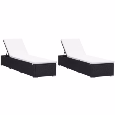 2 chaises longues en résine tressée avec coussins – NOIR / BLANC – 195 x 60 x 31 cm