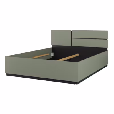 Lit HAVANA 160×200 cm  Coloris vert sauge et noir  Structure robuste et design moderne
