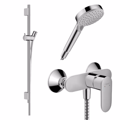 Pack mitigeur douche mécanique HANSGROHE Vernis Blend + Barre Unica S Puro + flexible + Pommeau 2 jets Vernis Blend