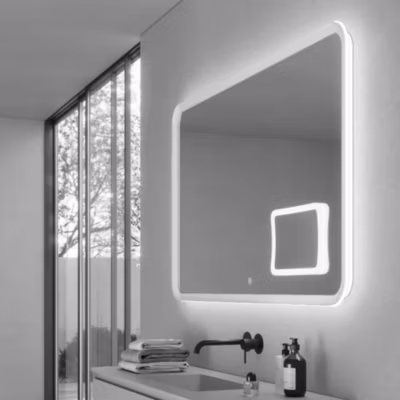 Miroir de Salle de Bain Lumineux LED Réglables 100×80 Blanc – Tactile & Anti-Buée – Zone Grossissante – DUOMO LEDIMEX