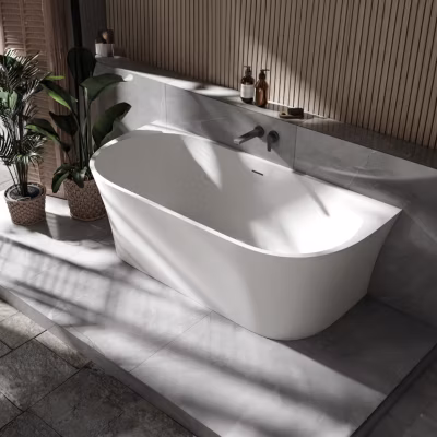 Baignoire semi-îlot droite acrylique 170x80x58cm Blanc mat + Bonde et trop plein – NOVA