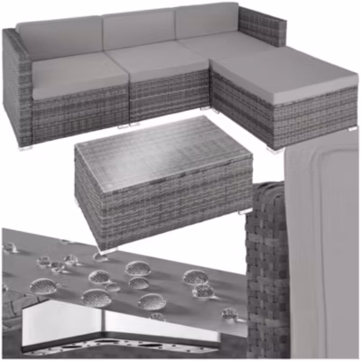 Canapé de jardin lounge en rotin pour 3 à 4 personnes gris