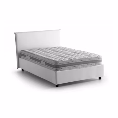 Lit double Dpalear, lit coffre avec revêtement en tissu, ouverture frontale, avec matelas 120×200 cm inclus, Blanc