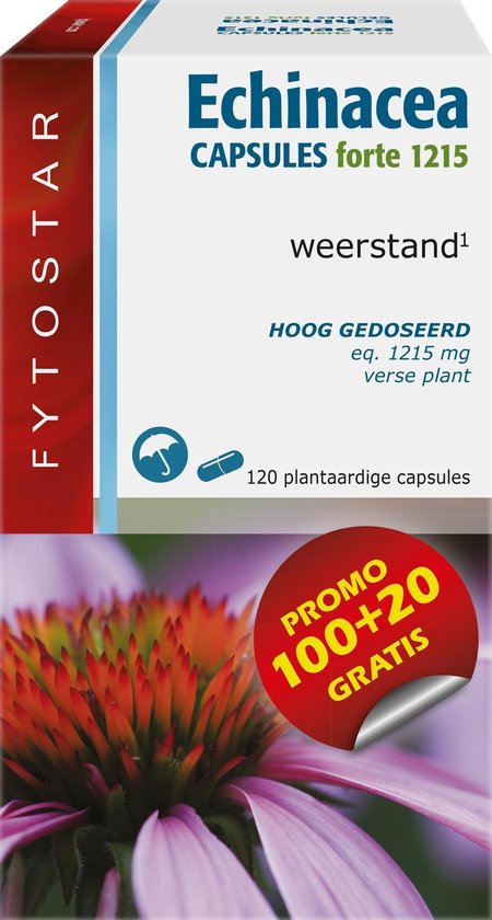 Fytostar Echinacea Forte 1215 mg – Immunité – Complément alimentaire à l&rsquo;échinacée – 120 gélules végétales