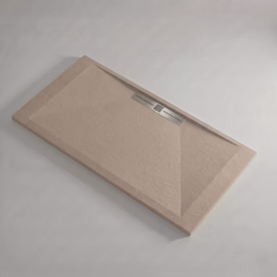 Receveur de douche 70×70 cm extra plat EDIS en resine surface ardoisee beige Grille inox