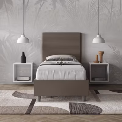 Lit coffre capitonné Focus simili cuir cappuccino 80×190