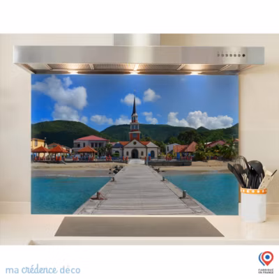 Crédence cuisine fond de hotte Martinique et église – Alu composite – L 60 cm x H 45 cm – MaCrédenceDéco