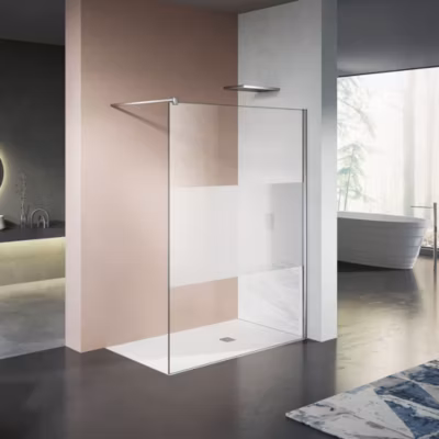 GRAND VERRE Paroi de douche 100×200 avec bande givrée au centre Profilé vertical et barre de stabilisation chromés