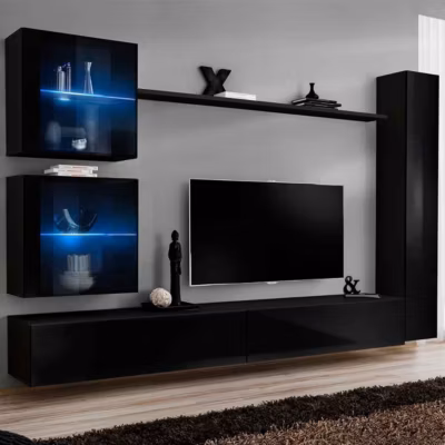 Meuble TV Mural Design « Switch XVIII » 280cm Noir