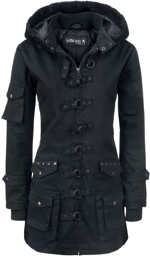 Gothicana Parka noire avec rivets – Femmes – 4XL