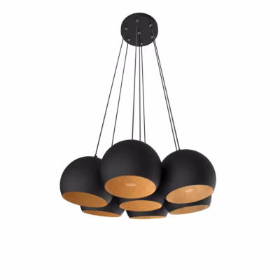 LUMICOM – JOE Suspension, 7X E27, max 42W, métal, noir mat/feuille d&rsquo;or, D.25cm