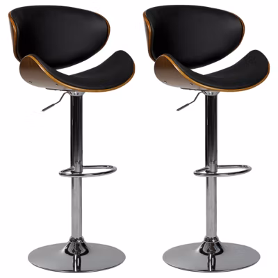Lot de 2 chaises de bar ROTTERDAM Cuir PU Noir