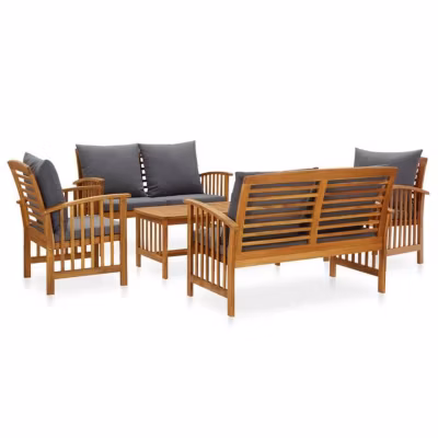 vidaXL Salon de Jardin 5 pcs avec Coussins Mobilier d&rsquo;Extérieur Meubles de Jardin Mobilier de Patio Meubles de Terrasse Bois 30579