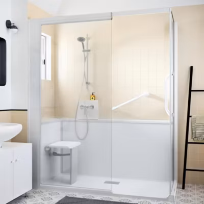 Cabine de douche Kinedo Kinemagic Design 170×70 angle basse solo verre transparent avec mitigeur