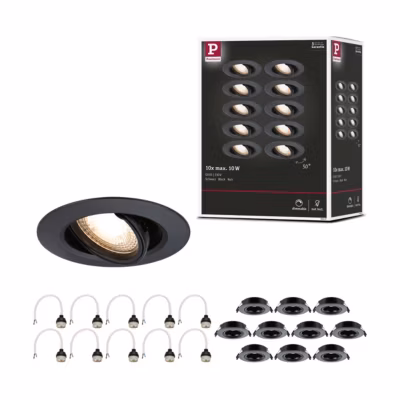 Lot de 10 spots encastrables ronds 90 mm pivotants GU10 noir, profondeur 90 mm, dimmable 230 V