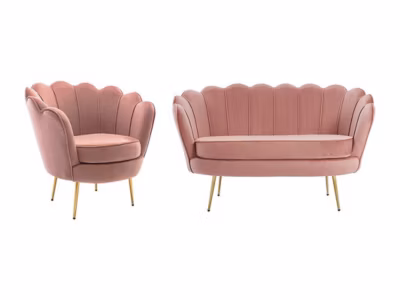 Canapé 2 places et fauteuil coquillage en velours rose DANDELION
