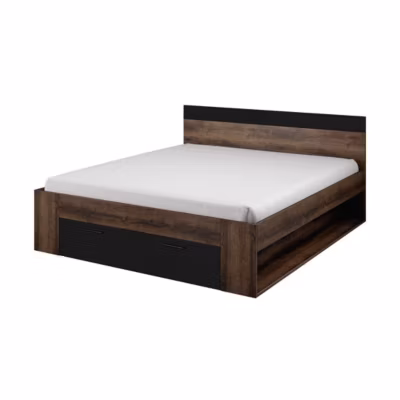 Lit adulte 180×200 avec tiroirs intégrés – Collection EOS. Coloris chene foncé et noir