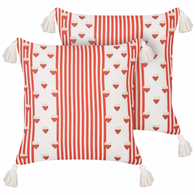 Lot de 2 coussins décoratifs BANKSIA Coton 45 x 45 cm Rouge À rayure