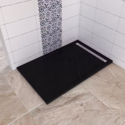 Receveur de douche noir rectangulaire – Antidérapant – Bac à douche 120x90x3cm – En résine – Pour douche à l&rsquo;italienne