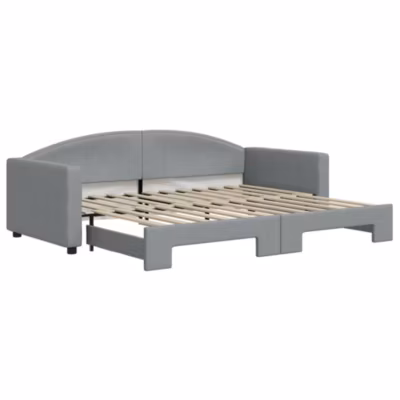 Lit simple, Lit adulte, Lit de jour avec gigogne sans matelas gris clair 90×200 cm