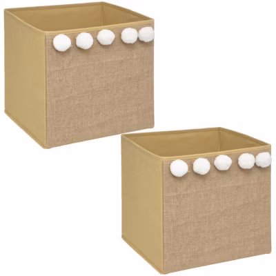 Lot de 2 Boîtes de rangement enfant avec 5 Pompons