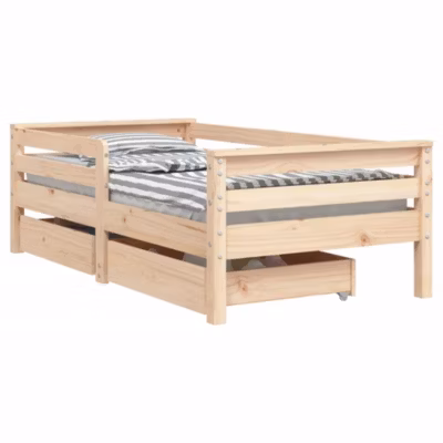 Lit simple, Cadre de lit enfant avec tiroirs 70×140 cm bois de pin massif