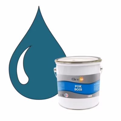 Peinture extérieure bois – Résistante aux intempéries POK BOIS – 2,5L – RAL 5021 – Bleu D&rsquo;eau – Clic & Pok