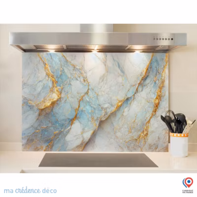 Crédence cuisine fond de hotte Marbre doré 3 – Alu composite – L 90 cm x H 70 cm – MaCrédenceDéco