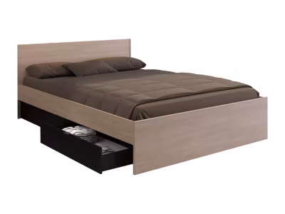 Lit avec 2 tiroirs 160 x 200 cm – Coloris : Naturel et noir – VELONA
