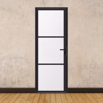 Porte battante noire H 2040 x L 730 mm – 3 verres opales horizontaux + béquille noire