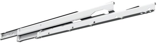 Glissière de chargement Fulterer 7611 – 650 mm | capacité de charge jusqu&rsquo;à 50 kg | entièrement extensible | coulisseau à roulettes blanc avec ligne d&rsquo;angle | jeu de 2 |