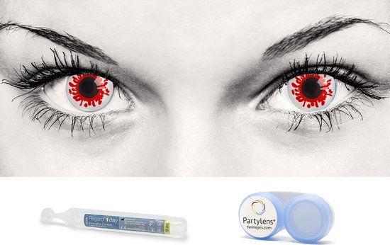 Halloween Set de lentilles de couleur – Éclaboussures de sang – lentilles annuelles avec liquide et porte-lentilles Partylens®