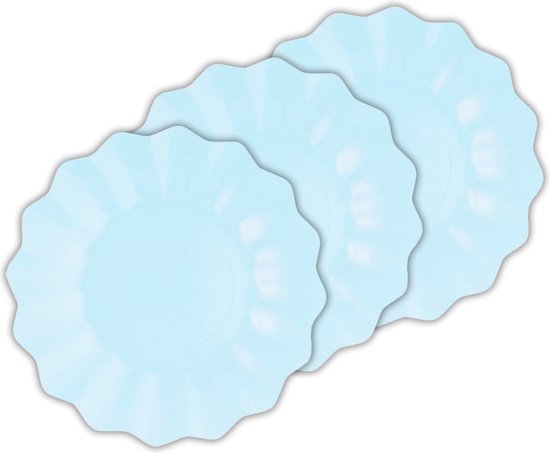 Givi Italia Assiettes de fête/assiettes à gâteaux – bord festonné – 24x – bleu bébé – rond – papier/ karton – 21 cm – fête d&rsquo;enfants