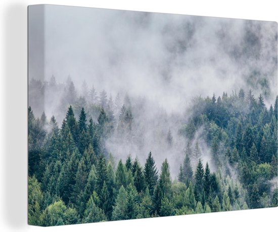 Forêt nuageuse 180×120 cm – Tirage photo sur Toile (Décoration murale salon / chambre) / Arbres Peintures sur toile XXL / Groot format!