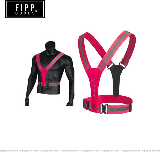 Goods Fipp® | Gilet de course réfléchissant avec éclairage LED | Gilet de course réglable | Gilet de sécurité | Voyant jogging | Rose