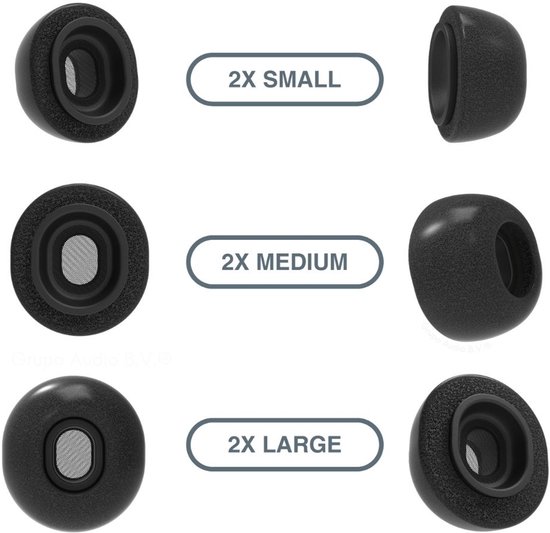 Foam eartips geschikt for Airpods Pro (2) – 6× Mix (2×S + 2×M + 2×L) – zachte memory foam opzet oortjes – foamigo®