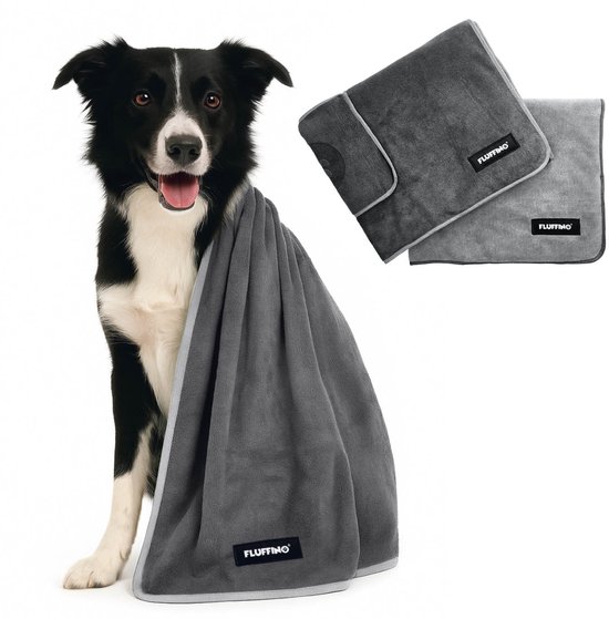 FLUFFINO Set van 2 hondenhanddoeken – 120 x 70 cm – extreem absorberend en zacht – Wasbaar op 60 °C, sneldrogende microvezeldoek voor middelgrote en grote honden