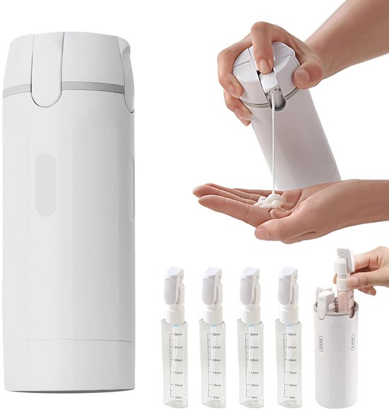 Flacon de voyage étanche 4 pièces 30 ml – Approuvé TSA avec design protecteur de la lumière – Distributeur push pour avion, gym et bureau – Wit
