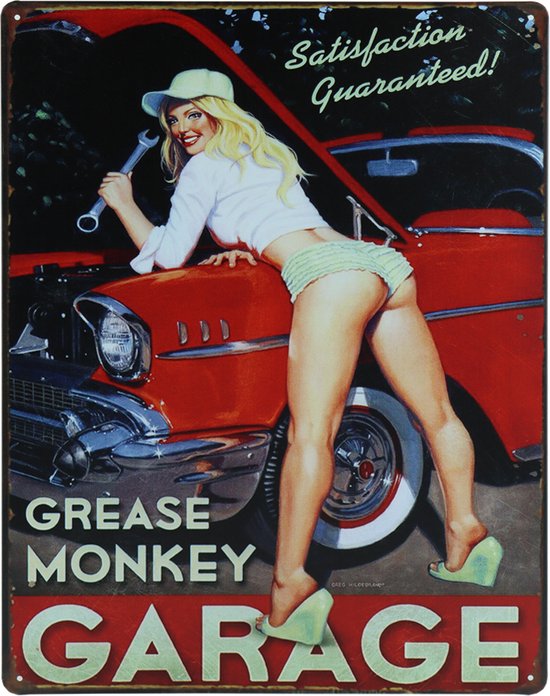 Garage Grease Monkey – 30 x 40cm – Plaque murale – Plaque murale mancave – Plaque décorative – Plaque de Garage – Plaque en Métal – Plaque murale en métal – Cave & Garden