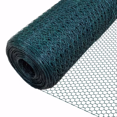Grillage a poule avec fils 25mm en PVC gaine vert 1x25M VOUNOT