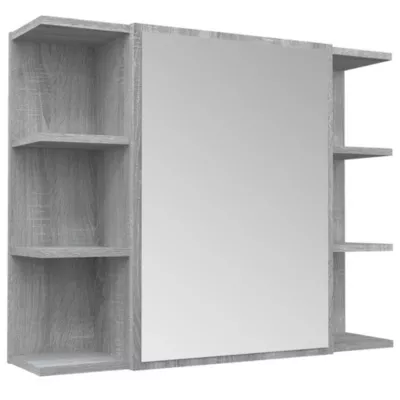 Armoire Murale à miroir de salle de bain, Armoire de Toilette, Meuble Salle de Bain Sonoma gris 80×20,5x64cm Bois